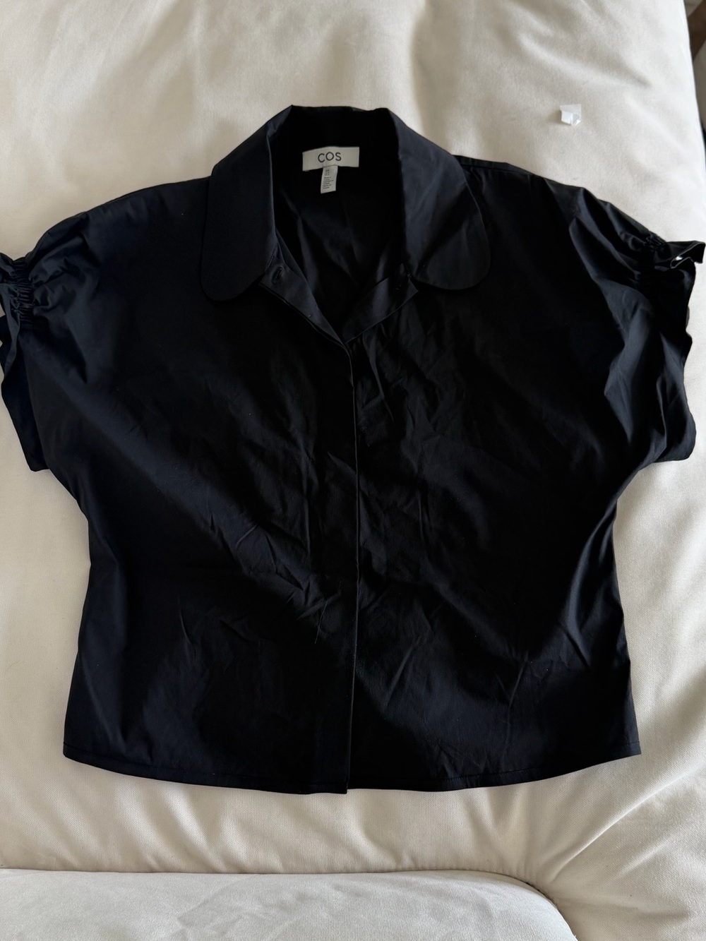 COS Black Short-Sleeve Button-Front Shirt with Peter-pan Collar